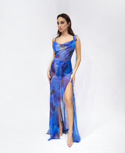 Long transparent dress in blue