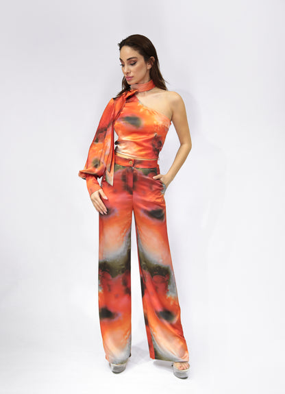 Satin trousers in orange