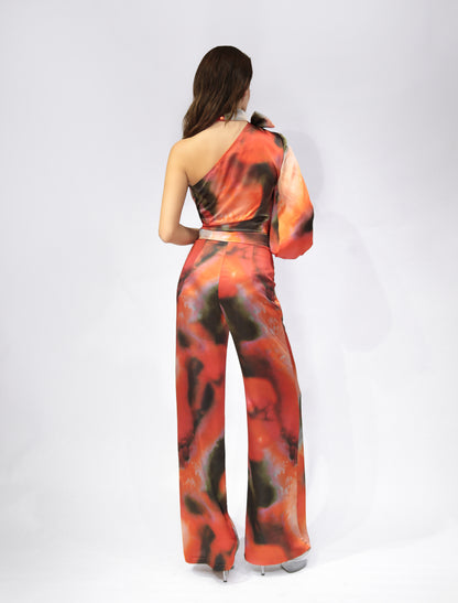 Satin trousers in orange