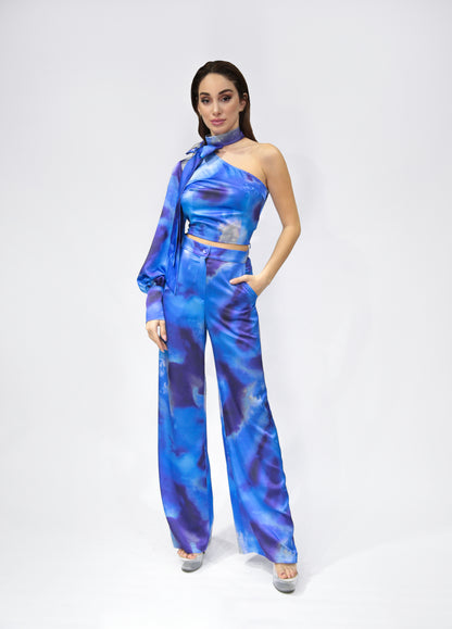 Satin trousers in blue