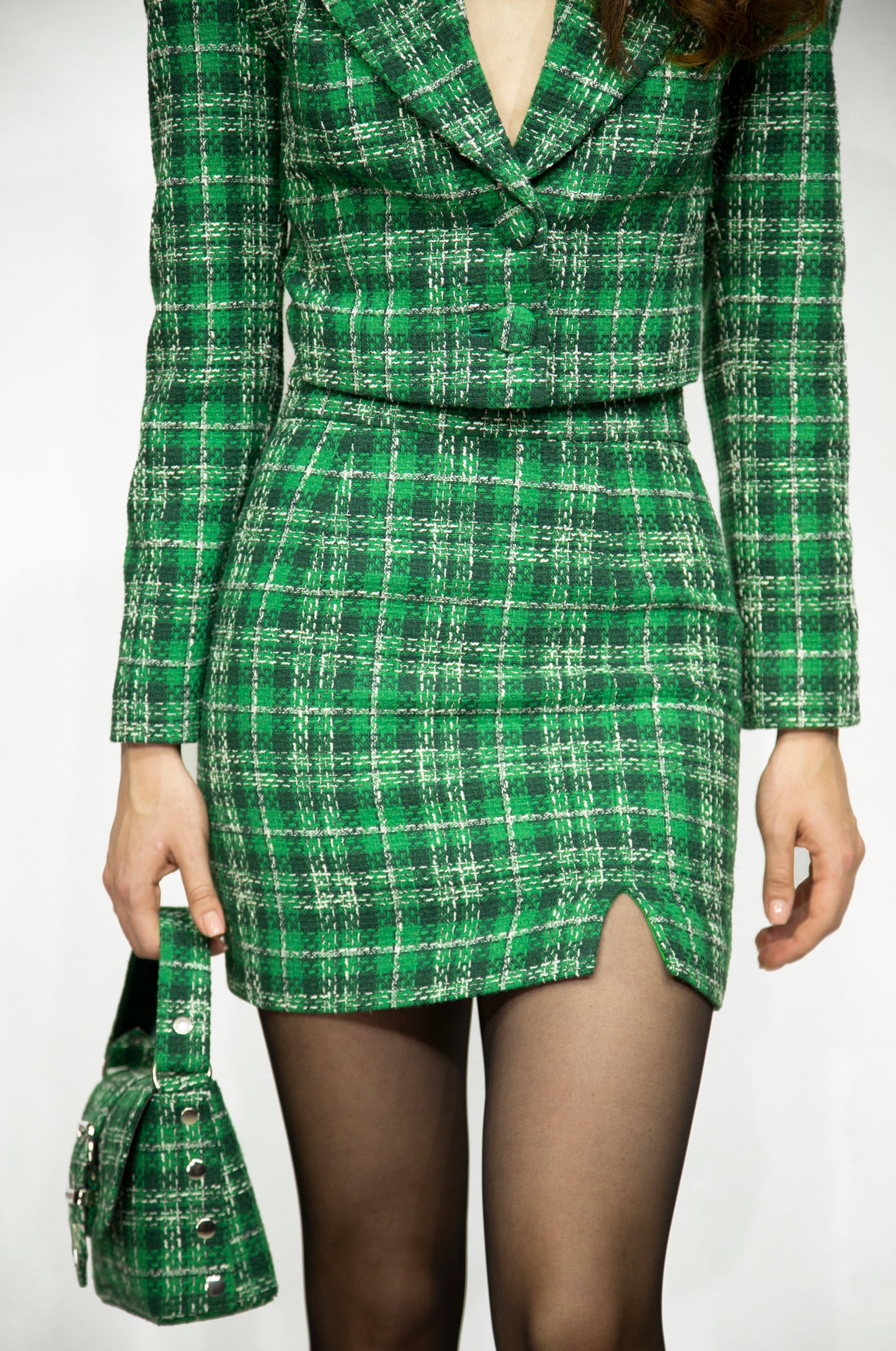 Tweed mini skirt, green