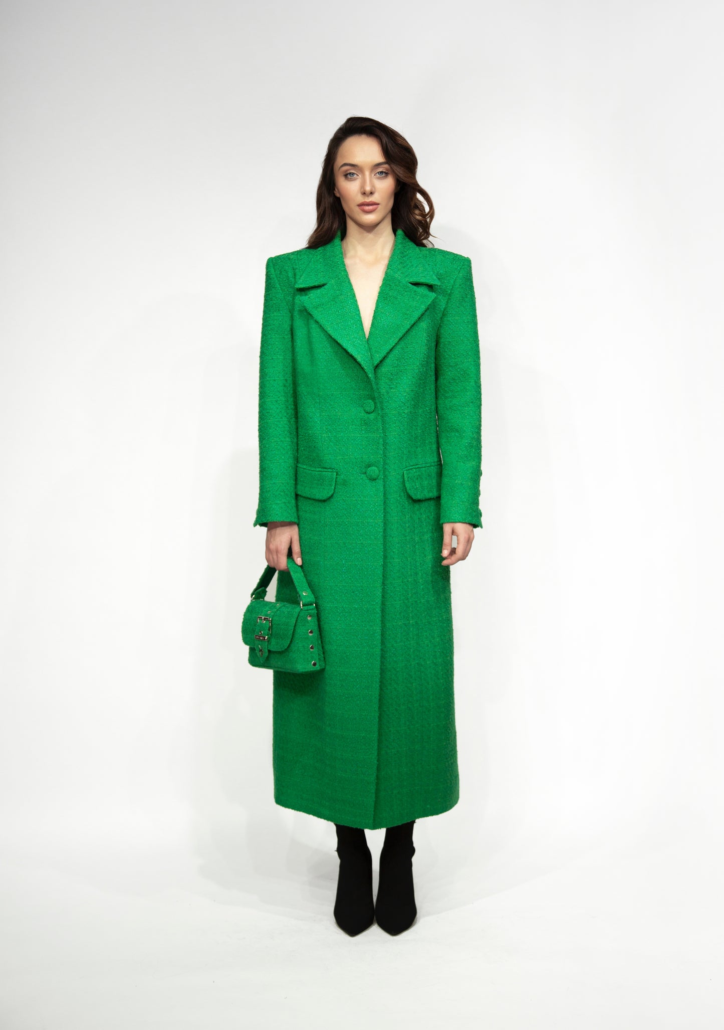 Tweed long coat, green